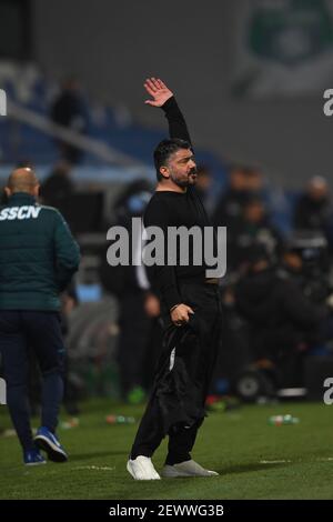 Ivan Gennaro Gattuso Coach (Napoli) während der italienischen Serie A Spiel zwischen Sassuolo 3-3 Napoli im Mapei-Stadion am 03. März 2021 in Reggio Emilia, Italien. Quelle: Maurizio Borsari/AFLO/Alamy Live News Stockfoto