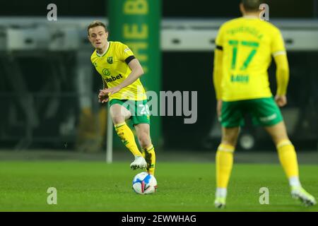 Norwich, Großbritannien. 3rd. März 2021; Carrow Road, Norwich, Norfolk, England, English Football League Championship Football, Norwich versus Brentford; Oliver Skipp von Norwich City Kredit: Action Plus Sports Images/Alamy Live News Stockfoto