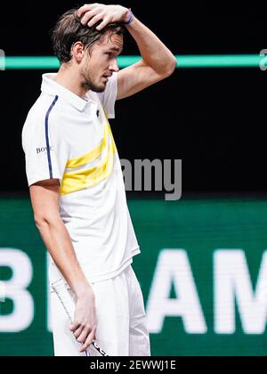 ROTTERDAM, NIEDERLANDE - 3. MÄRZ: Daniil Medvedev von Russland während seines Spiels gegen Dusan Lajovic von Serbien während des 48e ABN AMRO World Tennis Tournament in Rotterdam Ahoy am 3. März 2021 in Rotterdam, Niederlande (Foto von Henk Seppen/Orange Pictures) Credit: Orange Pics BV/Alamy Live News Stockfoto
