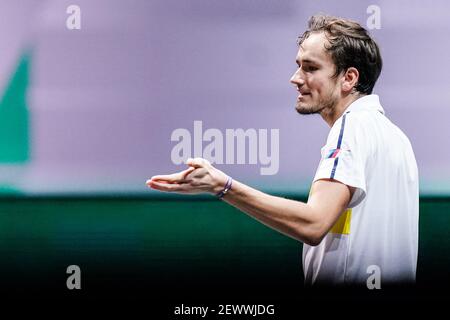 ROTTERDAM, NIEDERLANDE - 3. MÄRZ: Daniil Medvedev von Russland während seines Spiels gegen Dusan Lajovic von Serbien während des 48e ABN AMRO World Tennis Tournament in Rotterdam Ahoy am 3. März 2021 in Rotterdam, Niederlande (Foto von Henk Seppen/Orange Pictures) Credit: Orange Pics BV/Alamy Live News Stockfoto