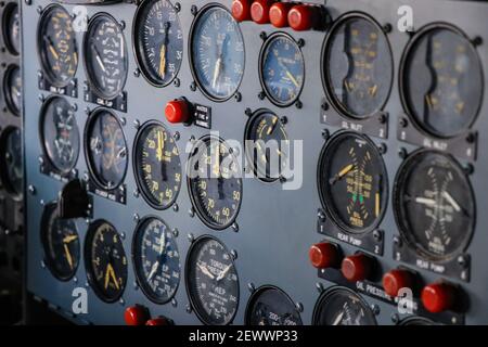 Control panel in a plane cockpit Stockfoto