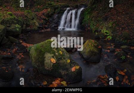 Wasserfall im tiefen Gorbeia Nationalpark Stockfoto