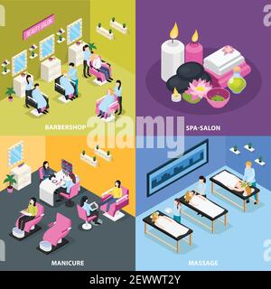 Beauty Spa Salon Maniküre und Massage Friseur Shop isometrisches Design Konzept isolierte Vektordarstellung Stock Vektor