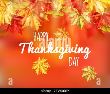 Thanksgiving Tag Poster oder Karte mit Happy Thanksgiving Tag Überschrift Auf orange Herbst Hintergrund Vektor-Illustration Stock Vektor