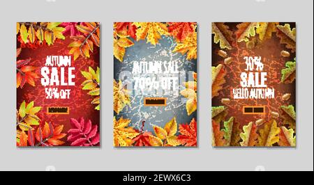 Thanksgiving Tag Banner oder Tag Set mit Herbst Verkauf Beschreibungen Und orangefarbene Blätter um Vektordarstellung Stock Vektor