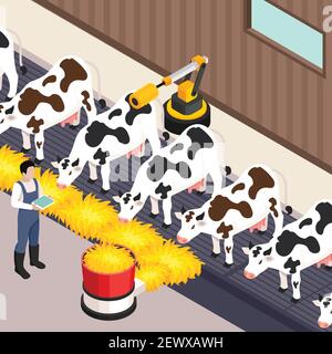 Smart Farm Set mit Technologiesymbolen isometrische isolierte Vektordarstellung Stock Vektor