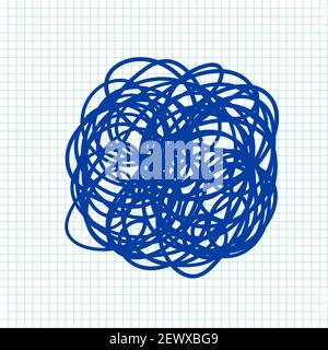 Blaue Tinte Doodle Scribble Linie Kreis Vektor Illustration auf Hinweis Seitenhintergrund Stock Vektor