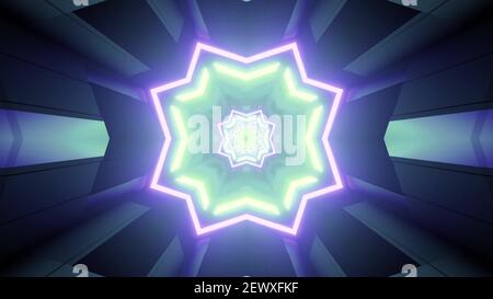 Ein farbeflutender Stern Kaleidoskop Muster Hintergrund Stockfoto