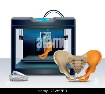 3D Druck von menschlichen Knochen realistische Komposition Vektor Illustration Stock Vektor