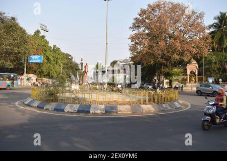 27th. Februar 2021, Pune, Maharashtra, Indien . Blick auf Sarasbaug Circle - Chowk und Verkehrskreis in Pune Stockfoto