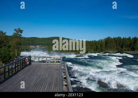 Naturschutzgebiet Storforsen River an sonnigen Sommertagen im schwedischen lappland Stockfoto