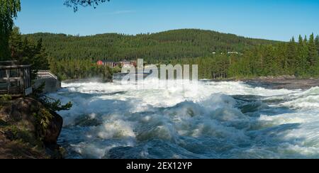 Naturschutzgebiet Storforsen River an sonnigen Sommertagen im schwedischen lappland Stockfoto