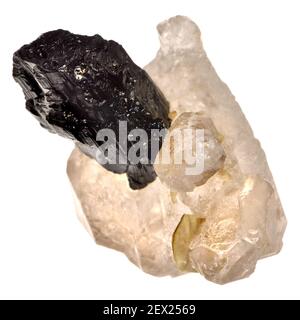 Wolframit / Hubnerite (Mangan-Eisen-Wolframat) auf Jacare Quarz (Brasilien) Stockfoto