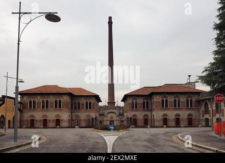 Historisches Arbeiterdorf Crespi d'Adda, Lombardei, Italien Stockfoto