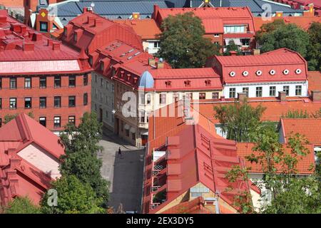 Stadt Göteborg in Schweden. Luftaufnahme von Haga Viertel. Stockfoto