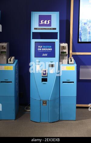 Göteborg, Schweden - 28. AUGUST 2018: Self-Service-Check-in in Göteborg Landvetter Flughafen in Schweden. Es ist die 2. größte Flughafen in Schweden mit 6 Stockfoto