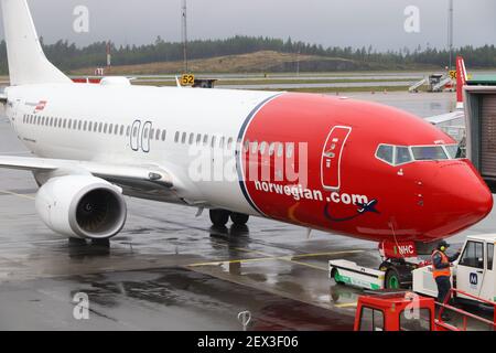 Göteborg, Schweden - 28. AUGUST 2018: Norwegian Air Shuttle Boeing 737 in Göteborg Landvetter Flughafen in Schweden. Es ist die 2 verkehrsreichsten Flughafen Sw Stockfoto