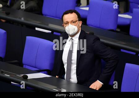 Berlin, Deutschland. März 2021, 04th. Jens Spahn bei der Bundestagsversammlung 215th im Reichstagsgebäude. Berlin, 04.03.2021 Quelle: dpa/Alamy Live News Stockfoto