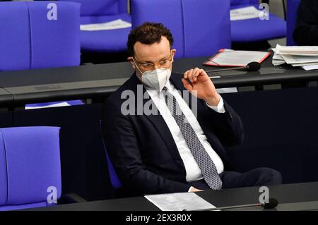 Berlin, Deutschland. März 2021, 04th. Jens Spahn bei der Bundestagsversammlung 215th im Reichstagsgebäude. Berlin, 04.03.2021 Quelle: dpa/Alamy Live News Stockfoto