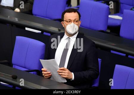 Berlin, Deutschland. März 2021, 04th. Jens Spahn bei der Bundestagsversammlung 215th im Reichstagsgebäude. Berlin, 04.03.2021 Quelle: dpa/Alamy Live News Stockfoto