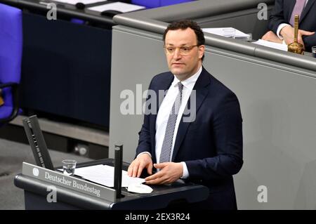 Berlin, Deutschland. März 2021, 04th. Jens Spahn bei der Bundestagsversammlung 215th im Reichstagsgebäude. Berlin, 04.03.2021 Quelle: dpa/Alamy Live News Stockfoto