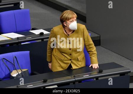 Berlin, Deutschland. März 2021, 04th. Angela Merkel bei der Bundestagsversammlung 215th im Reichstagsgebäude. Berlin, 04.03.2021 Quelle: dpa/Alamy Live News Stockfoto