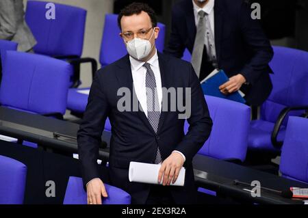 Berlin, Deutschland. März 2021, 04th. Jens Spahn bei der Bundestagsversammlung 215th im Reichstagsgebäude. Berlin, 04.03.2021 Quelle: dpa/Alamy Live News Stockfoto