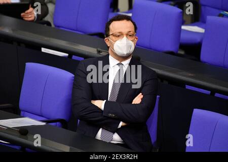 Berlin, Deutschland. März 2021, 04th. Jens Spahn bei der Bundestagsversammlung 215th im Reichstagsgebäude. Berlin, 04.03.2021 Quelle: dpa/Alamy Live News Stockfoto