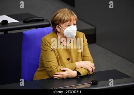 Berlin, Deutschland. März 2021, 04th. Angela Merkel bei der Bundestagsversammlung 215th im Reichstagsgebäude. Berlin, 04.03.2021 Quelle: dpa/Alamy Live News Stockfoto