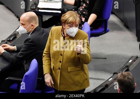 Berlin, Deutschland. März 2021, 04th. Angela Merkel bei der Bundestagsversammlung 215th im Reichstagsgebäude. Berlin, 04.03.2021 Quelle: dpa/Alamy Live News Stockfoto