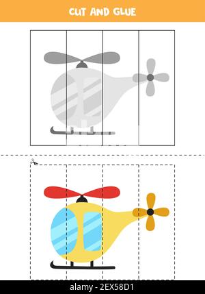 Schnitt und Kleber Spiel für Kinder mit Cartoon Hubschrauber. Schneidpraxis für Vorschulkinder. Stock Vektor