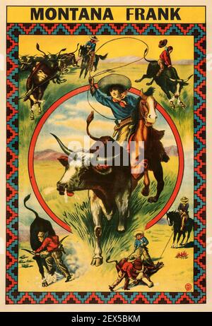 Montana Frank. Klassisches Filmplakat, Wilder Westen, alter Western-Film. 1910. Stockfoto