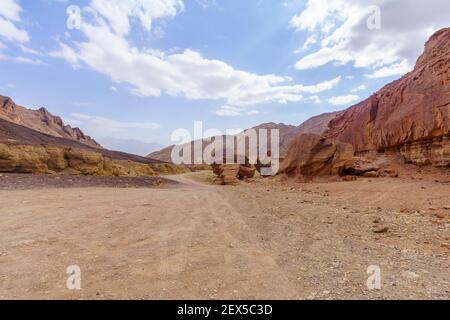 Blick auf Nahal Amram (Wüstental) und die Wüstenlandschaft Arava, Südisraelisch Stockfoto