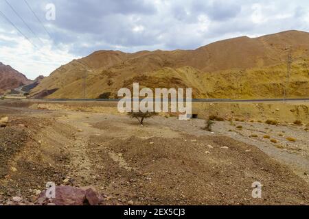 Blick auf den Nahal Shlomo (Wüstental). Eilat-Gebirge, Südisraelisch Stockfoto