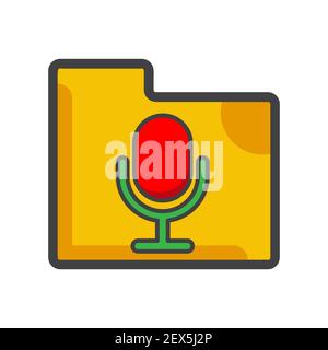 Dateiordner mit Sprachrekorder-Symbol. Abbildung des Dateiordners. Flaches Vektor-Symbol. Kann für, Icon Design Element, ui, Web, App verwenden. Stockfoto