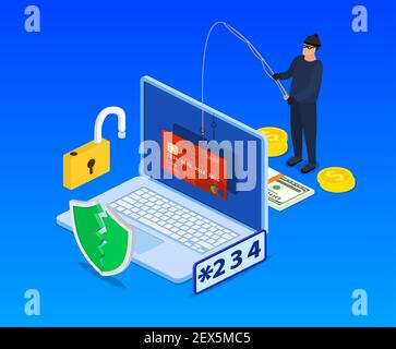 Internet-Phishing und Hacking-Angriffskonzept. Stock Vektor