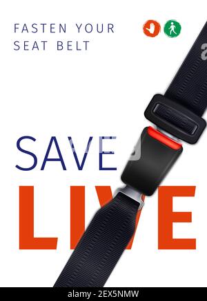 Realistisches Social-Adposter für Sicherheitsgurte Weißer Hintergrund mit Vektorgrafik für Straßenschilder Stock Vektor