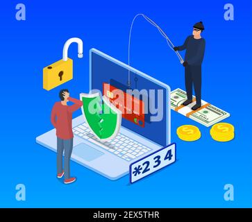 Internet-Phishing und Hacking-Angriffskonzept. Stock Vektor