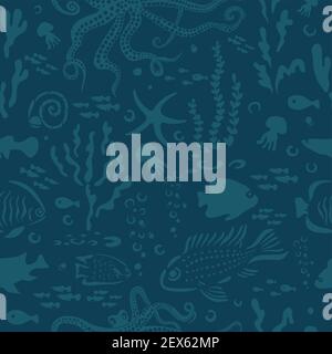 Nahtloses Muster mit Haien. Nautischer Hintergrund. Niedliche Meeresleben Illustration. Stock Vektor