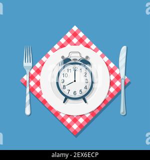 Teller mit Uhr, Gabel und Messer Symbol Stock Vektor