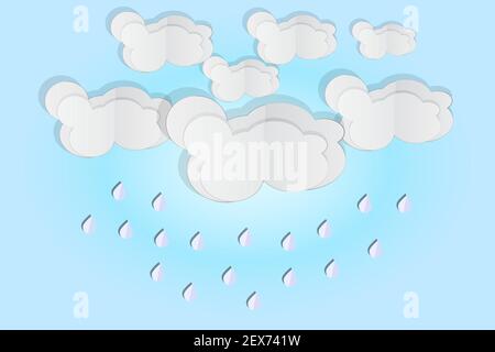 Wolke und Regen isoliert auf dunklem Hintergrund.Origami Regenzeit. Papier geschnitten und Handwerk Stil.Bewölkten Himmel. Wettervorhersage.Vektorgrafik Stock Stock Vektor