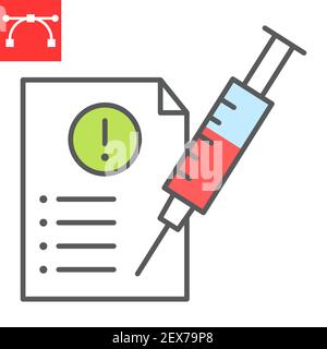 Obligatorische Impfung Farbe Linie Symbol, covid-19 und Injektion, obligatorische Impfstoff Vektor-Symbol, Vektorgrafiken, editierbare Schlaganfall gefüllt Umrisszeichen Stock Vektor