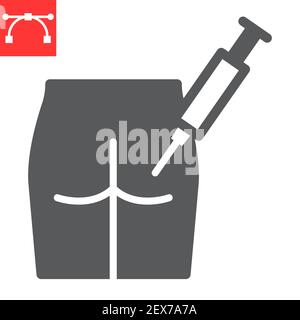 Intramuskuläre Injektion Glyphe Symbol, Impfung und Spritze, Gesäß Injektion Vektor-Symbol, Vektorgrafiken, editierbare Schlaganfall Solid-Zeichen, eps 10. Stock Vektor