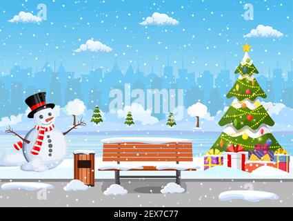 Verschneiten Winter Stadtpark Stock Vektor