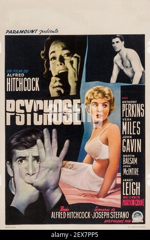 Psycho. Werbung/Poster. Alfred Hitchcock. 1960. Der Film feat. Anthony Perkins, Janet Leigh, Vera Miles und John Gavin. Stockfoto