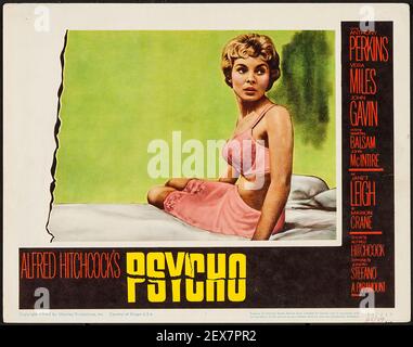 Psycho. Werbung/Poster. Alfred Hitchcock. 1960. Der Film feat. Anthony Perkins, Janet Leigh, Vera Miles und John Gavin. Stockfoto