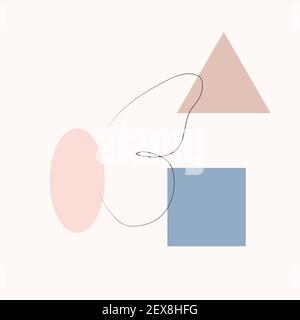 Einfache Schmetterling eine Linie Zeichnung auf minimal cubism Formen Hintergrund. Abstrakte Insekten kontinuierliche Linie Kunst. Handgezeichnete Illustration in trendigen Umriss Stock Vektor