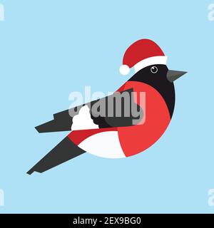 Happy Bullfinch isoliert auf blauem Hintergrund. Musterposter, Party-Einladung, Urlaubsbanner, Postkarte. Vektorgrafik. Stock Vektor