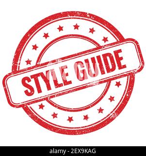 STYLE GUIDE Text auf rot vintage grungy runden Gummi Stempel. Stockfoto