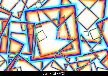 Chaotisches geometrisches kubisches Muster in mehrfarbig auf weiß Stockfoto